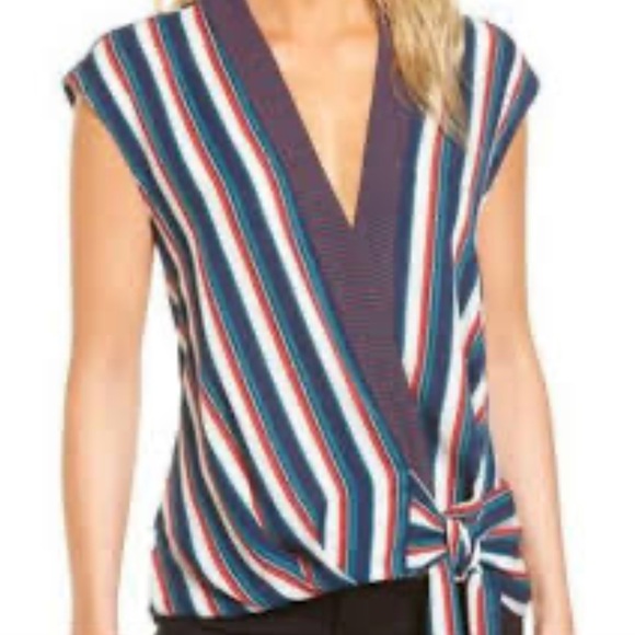 Trouvé Top V Neck Wrap Style Blouse Sleeveless Striped Tie Front Sz XS Workwear - Picture 5 of 5